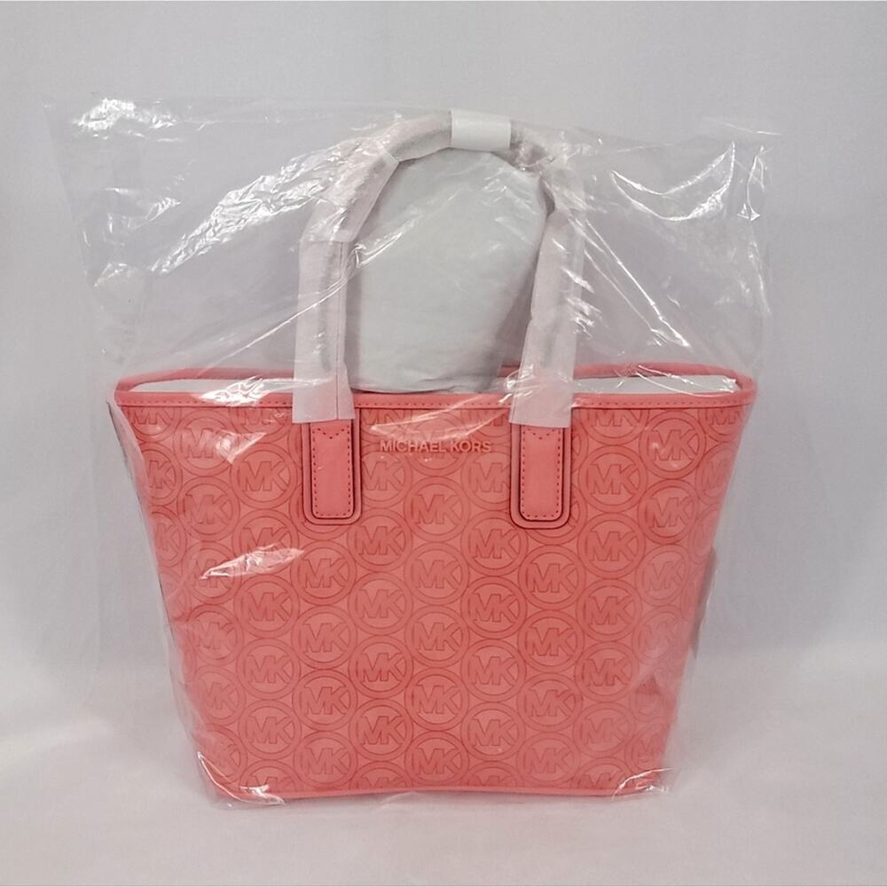 Michael Kors Small Tote Bag The Jodie Jacquard Pink Grapefruit - Picture 3 of 9